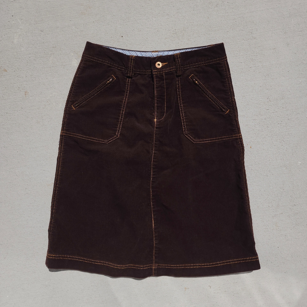 Vintage Eddie Bauer Brown Corduroy A-Line Skirt With Camel Topstitching Size 2P